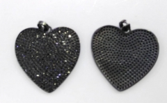 Top Quality 6pcs 30mm Micro Pave Diamond Heart Pendant, Pave Black Diamond CZ Pendant, Heart Charm,H