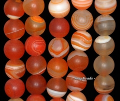 12mm Orange Agate Gemstone Striped Matte Finish Round 12mm Loose Beads 7.5 inch Half Strand (90144789-224)