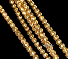 10mm Gold Hematite Gemstone Gold Faceted Round Loose Beads 7.5 inch Half Strand (90145587-335)