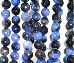 12mm Blue Agate Gemstone Spider Web Blue Faceted Round Loose Beads 15 inch Full Strand (90148330-289)