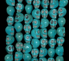 10x8mm Turquoise Gemstone Blue Carved Skull Head Loose Beads 16 inch Full Strand (90186246-824)