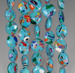 12mm Matrix Turquoise Gemstone Blue Mosaic Flat Round Circle Loose Beads 15.5 inch Full Strand (90145274-212)