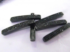 6pcs 40x6mm Micro Pave Diamond Bead Black Jet Bar Tube Bracelet Strand Divider,Jewelry Spacer Multi Strand Necklace Divider