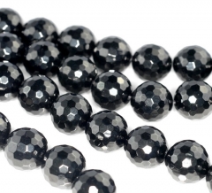 13mm Black Jet Gemstone Organic Micro Faceted Round Loose Beads 7.5 inch Half Strand (90186122-882)