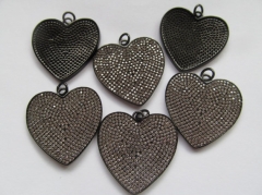 Top Quality 6pcs 30mm Micro Pave Diamond Heart Pendant, Pave Black Diamond CZ Pendant, Heart Charm,H