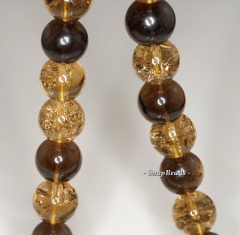 12mm Citrine Smoky Mix Quartz Gemstone Round Loose Beads 7 inch Half Strand (90191184-B28-548)