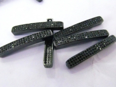 6pcs 40x6mm Micro Pave Diamond Bead Black Jet Bar Tube Bracelet Strand Divider,Jewelry Spacer Multi Strand Necklace Divider