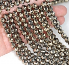 6mm Titanium Hematite Pyrite Tone Gemstone Faceted Round 6mm Loose Beads 16 inch Full Strand (80000377-784)