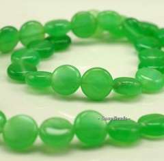 10mm Garden Green Jade Gemstone Green Flat Round Circle 10mm Loose Beads 16 inch Full Strand (90188829-82)