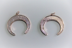 CZ Micro Pave 38mm Flat Crescent Moon Charm