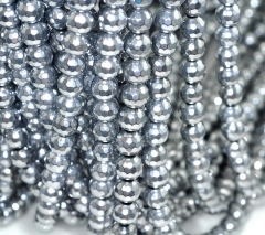 6mm Silver Hematite Gemstone Silver Faceted Round 6mm Loose Beads 16 inch Full Strand (90189025-354)