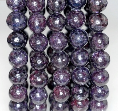 9-10MM Natural Lepidolite Gemstone Grade AA Dark Purple Round Loose Beads 7 inch Half Strand (80000360-783)