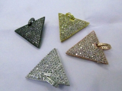 6pcs 30mm Micro Pave 24K Gold Rhodium Triangle Spike Dog Tag Pendant with Bail, Micro Pave Diamond C