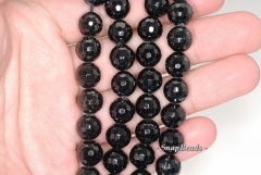 10mm Black Tourmaline Gemstone Grade AA Faceted Round Loose Beads 7.5 inch Half Strand (90191427-B6-512)