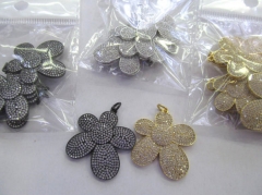 2sets 30-50mm Micro Crystal Pave Diamond Pendant Flower Fluorial petal Jewelry Focal silver gold gunmetal beads