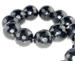 24mm Black Jet Gemstone Organic Micro Faceted Round Loose Beads 6 Beads (90186936-887)