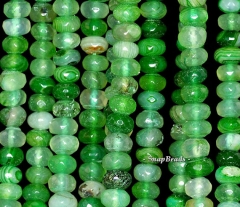 8x5mm Green Agate Gemstone Striped Faceted Rondelle 8x5mm Loose Beads 7 inch Half Strand (90148922-229)