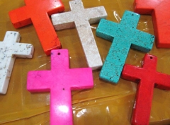 lager 6pcs 28x60mm Turquoise stone Cross blue white pink oranger red Mixed turquoise pendant jewelry beads
