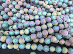 high quality 2strands 8 10 12 14 16mm Natual Fancy druzy agate titanium Round Ball black white silver gold rainbow loose bead