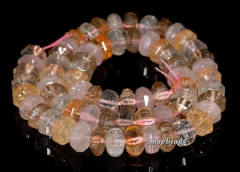 10x6mm Citrine Rose Smoky Rock Crystal Mix Quartz Gemstone Faceted Rondelle Loose Beads 7.5 inch Half Strand (90144016-B32-561)