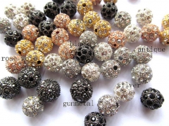 25%off--100pcs 6 8 10 12mm Bling Pave Crystal Brass Spacer Round Ball Gunmetal Hematite Jet Silver Rose gold Mixed Charm beads