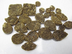 AA grade 20pcs Gold Druzy Drusy Crystal Quartz Beads oval egg teardrop drop lite yellow Cabochon Assorted Jewelry Beads 10-20mm