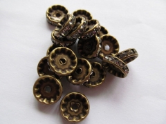 200pcs 4 -12mm Micro Pave Crystal spacer Beads Brass Rondelle Pinwheel Buttone brozne Rose gold silver black jet mixed Findings