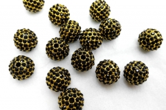 Wholesale 100pcs 6-14mm,Micro Pave Gold Rhodium Shamballa Ball beads, Micro Pave Crystal Black Findings Charm, Round Ball Spacer