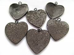 6pcs 30mm Micro Pave Diamond Heart Pendant, Pave Black Diamond CZ Pendant, Heart Charm,Heart Ring Silver gold Rose gold Gunmetal