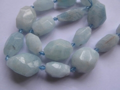 Genuine Aquamarine Beryl Freeform Nuggets Faceted Blue jewelry bead 15-35mm full strand