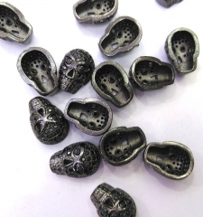 12pcs 12-18mm Micro Pave Cubic Zirconia Gunmetal Beads Spacer Beads skull skeleton carved Cubic Zirconia Pave Bead connector bea