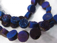 free ship--Raw Druzy Drusy Crystal Quartz Beads Round Disc Cabochon dark blue gold silver grey Jewelry Beads 8-20mm full strand