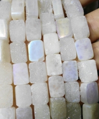 Drilled--10x14 12x16 13x18mm full strand Genuine Duzy Drusy Agate rectangle ablong clear white mixed Cabochon bead