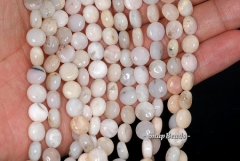 8mm Pink Opal Gemstone Pink Flat Round Circle Coin Button 8mm Loose Beads 15.5 inch Full Strand (90152211-120)