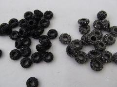 High Quality 100pcs 8 10 12mm Alloy Rhinestone Spacer disc rondelle Connector sideways Bead Gunmetal jet Hematite