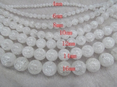 AA+ 2strands 4-16mm NaturaLCrystal Quartz Gemstone Round Ball Rock cracked Matte smooth Beads jewelry for Make Necklace