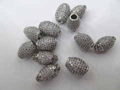 AAA GRADE 10pcs 10-16mm Micro Pave cubic zirconia beads Rice Barrel Drum silver gold gunmetal rose gold charm connector