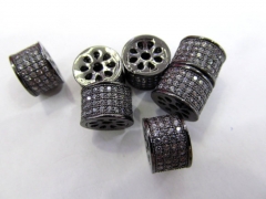 Micro Pave CZ Spacer, Top Quality 50pcs 6-13mm Brass Cubic Zirconia drum Tube column Gunmetal crystal Findings