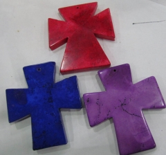 2pcs 50x80mm howlite Turquoise stone Cross blue white pink oranger red Mixed turquoise pendant jewelry beads