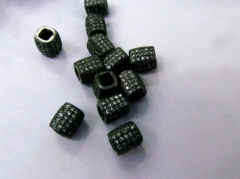 Large Hole--12pcs 6x9mm Micro Pave Diamond Connector Drum Barrel Hexagon Gunemtal Spacer Beads Findings