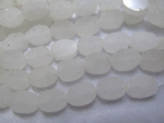 Drilled--10x14 12x16 13x18mm full strand Genuine Duzy Drusy Agate rectangle ablong oval egg clear white mixed Cabochon bead