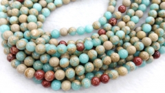 20%off--5strands 4-12mm Multicolored Impression Jasper stone Round Ball aqua blue red Nekclace Gemstone Loose Beads