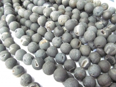 high quality 2strands 8 10 12 14 16mm Natual druzy agate titanium Round Ball black white silver gold mixed loose bead