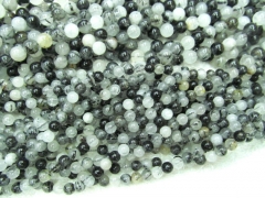 free ship-- 2strands 6-14mm Natural black white Rutilated Quartz Round ball smooth loose beads