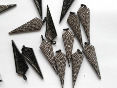 6pcs 40mm Micro Pave Diamond Connectors, Pave Black Diamond CZ , Spikes Arrow Sharp Gunmetal Pendant