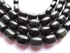 2strands 8-16mm high quality Geniune Rainbow Obsiidan gemstone barrel drum black obsidian beads