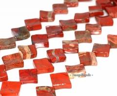 21mm Brick Red Jasper Gemstone Brow (Diagonal) Diamond Square Loose Beads 15.5 inch Full Strand (90145521-237)