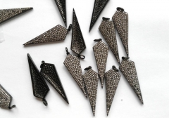 6pcs 40mm Micro Pave Diamond Connectors, Pave Black Diamond CZ , Spikes Arrow Sharp Gunmetal Pendant