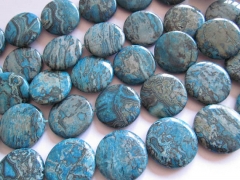 25%off--30mm Natural sea Jasper gemstone coin round disc blue beads