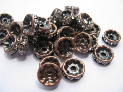 200pcs 4 -12mm Micro Pave Crystal spacer Beads Brass Rondelle Pinwheel Buttone brozne Rose gold silver black jet mixed Findings